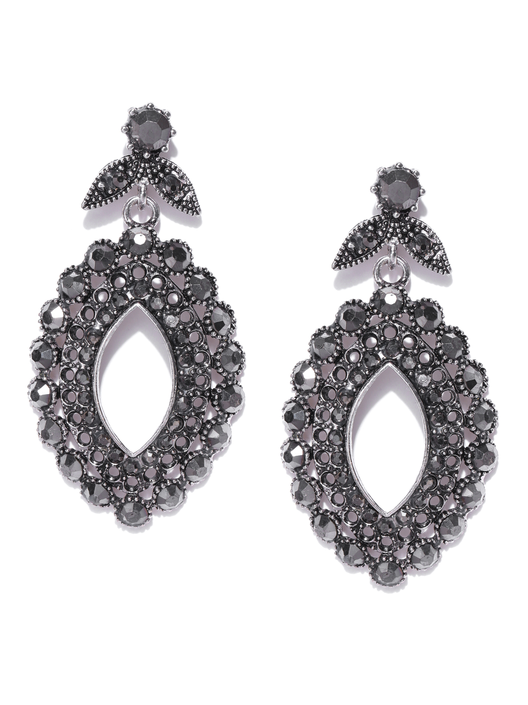 YouBella Grey Silver-Plated Oval Drop Earrings